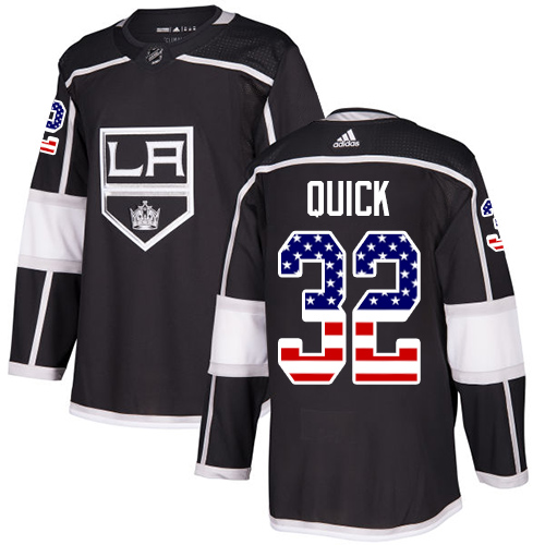 Adidas Kings #32 Jonathan Quick Black Home Authentic USA Flag Stitched NHL Jersey - Click Image to Close